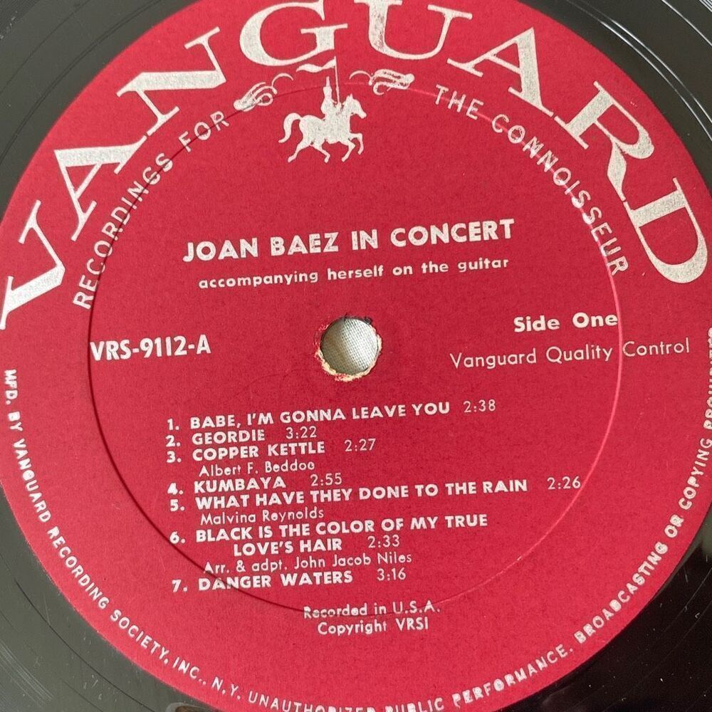 Joan Baez In Concert Vintage LP Vinyl Record 1962 Vanguard First Press G/G - Picture 6 of 7